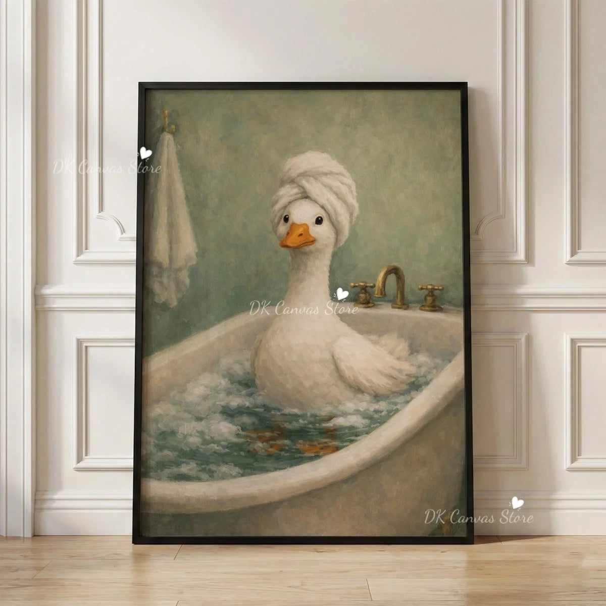 Funny Duck Toilet Paper Bathroom Wall Art – Humorous Canvas Print