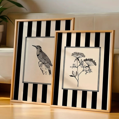 Minimalist Black Bird & Floral Wall Art – Set of 2 Unframed Canvas Prints