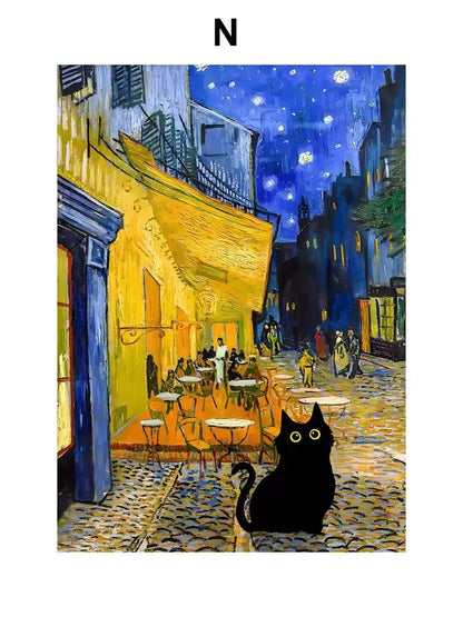 Black Cat & Sunflower Canvas Wall Art Prints – Unframed