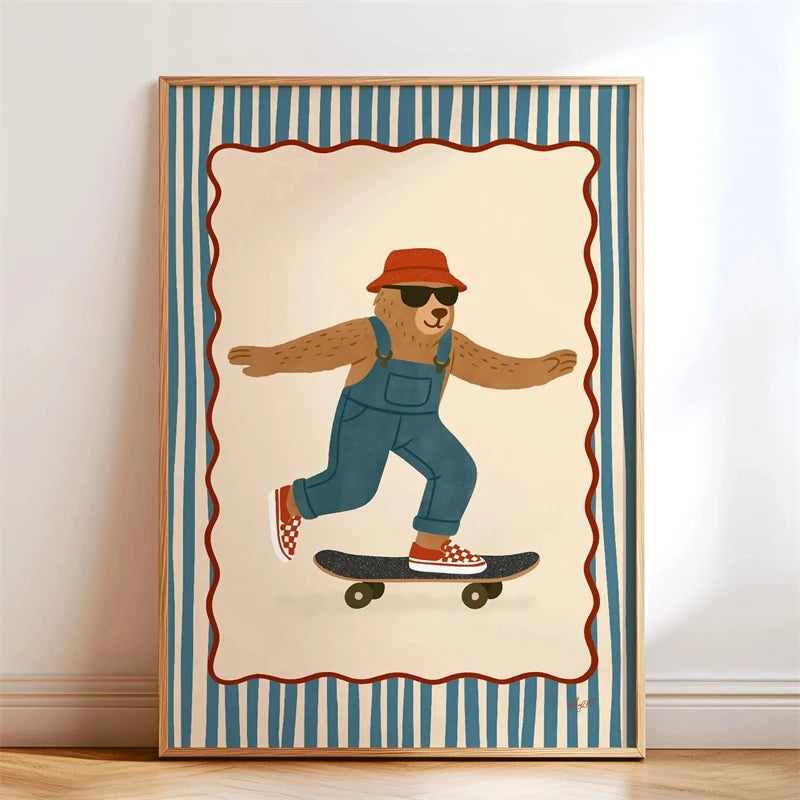 Skateboarding Dachshund Canvas Wall Art Print – Unframed
