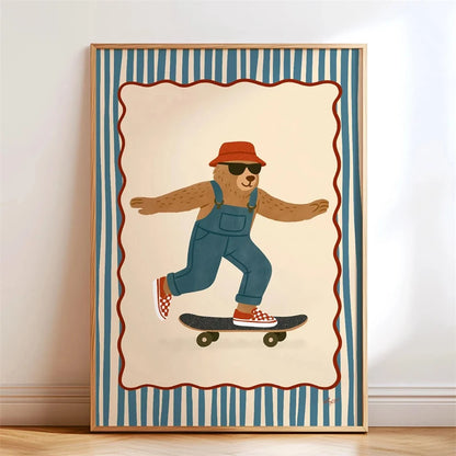 Skateboarding Dachshund Canvas Wall Art Print – Unframed