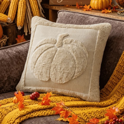 Pumpkin Embroidered Throw Pillow Cover – 18x18 Fall Cushion Cover