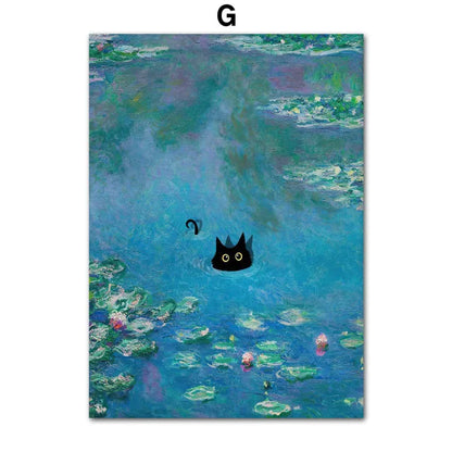 Black Cat & Sunflower Canvas Wall Art Prints – Unframed
