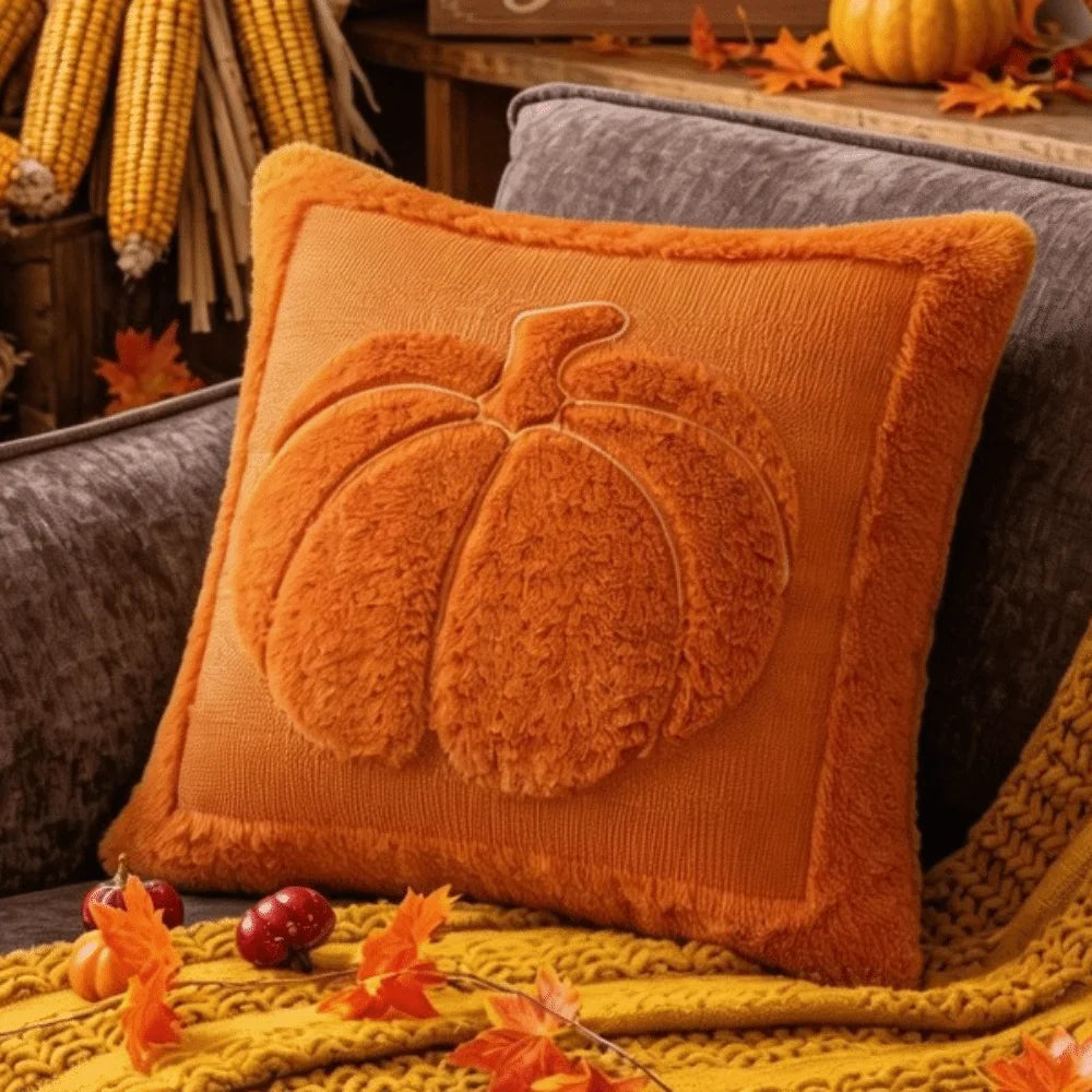 Pumpkin Embroidered Throw Pillow Cover – 18x18 Fall Cushion Cover