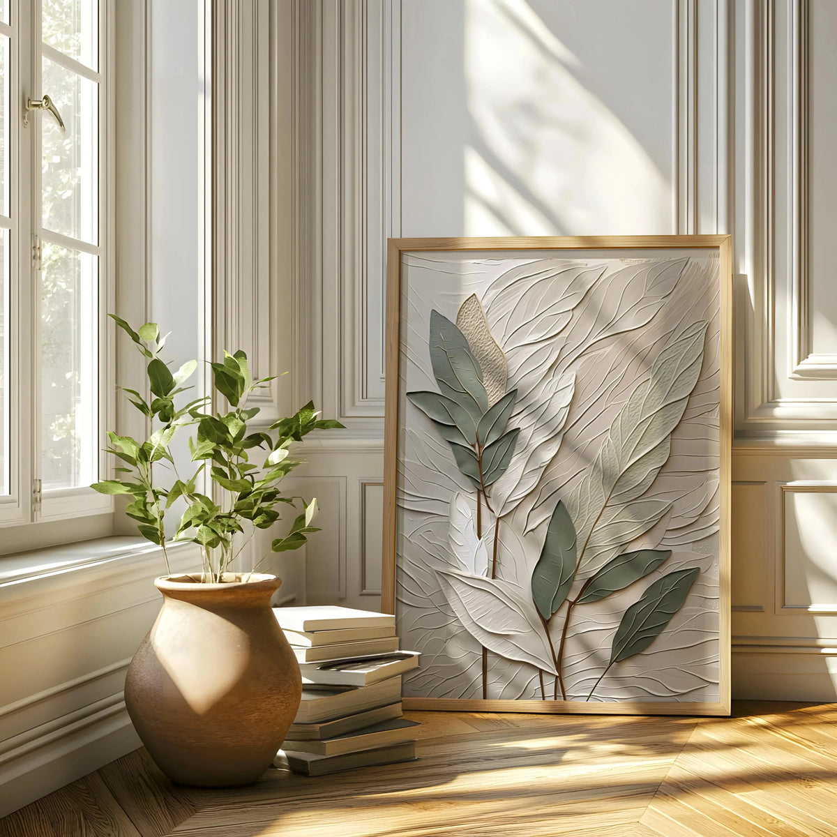 Neutral Textured Leaf Wall Art – Set of 3 Unframed Botanical Prints