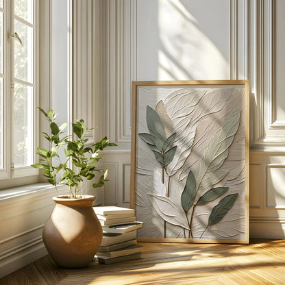 Neutral Textured Leaf Wall Art – Set of 3 Unframed Botanical Prints