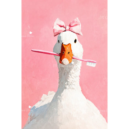 Funny Duck Toilet Paper Bathroom Wall Art – Humorous Canvas Print