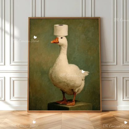 Funny Duck Toilet Paper Bathroom Wall Art – Humorous Canvas Print