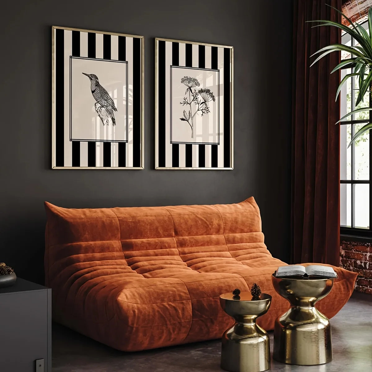 Minimalist Black Bird & Floral Wall Art – Set of 2 Unframed Canvas Prints