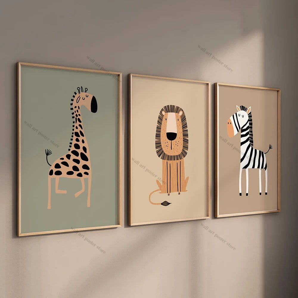 Safari Nursery Wall Art – Set of 3 Jungle Animal Prints, Unframed