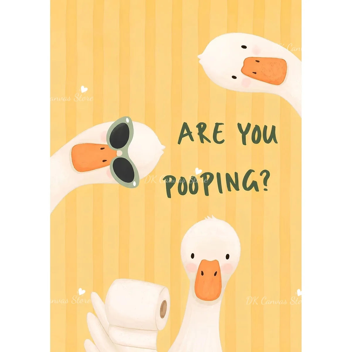 Funny Duck Toilet Paper Bathroom Wall Art – Humorous Canvas Print