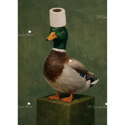Funny Duck Toilet Paper Bathroom Wall Art – Humorous Canvas Print