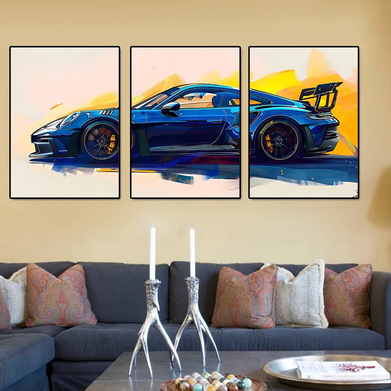 Supercar Canvas Wall Art – Set of 3 Unframed Prints
