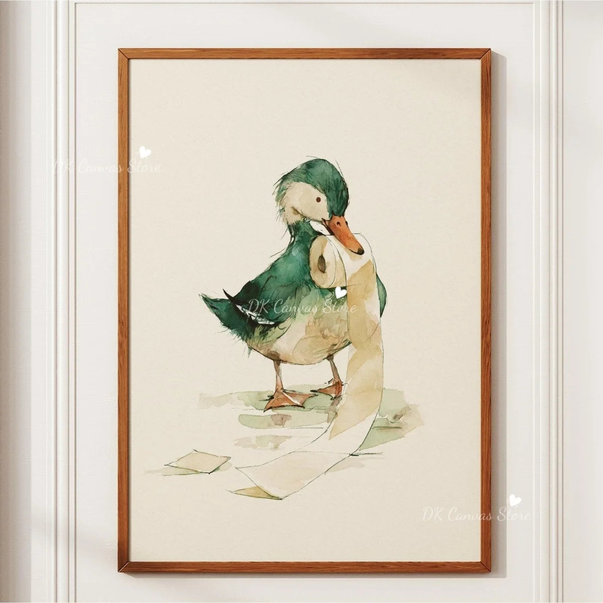 Funny Duck Toilet Paper Bathroom Wall Art – Humorous Canvas Print