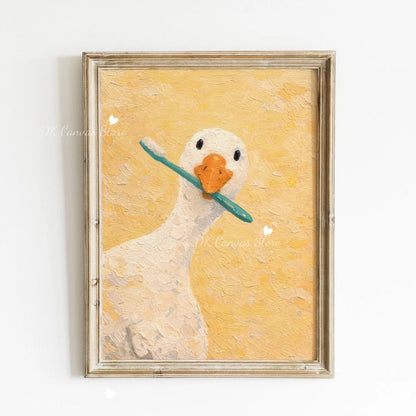 Funny Duck Toilet Paper Bathroom Wall Art – Humorous Canvas Print
