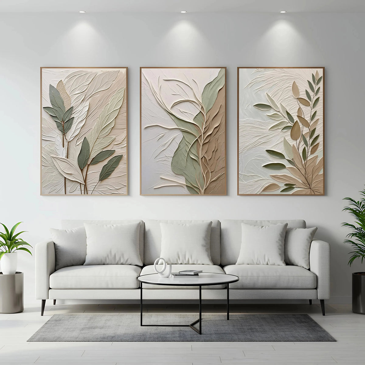Neutral Textured Leaf Wall Art – Set of 3 Unframed Botanical Prints