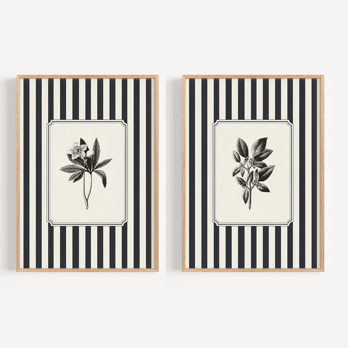 Minimalist Black Bird & Floral Wall Art – Set of 2 Unframed Canvas Prints