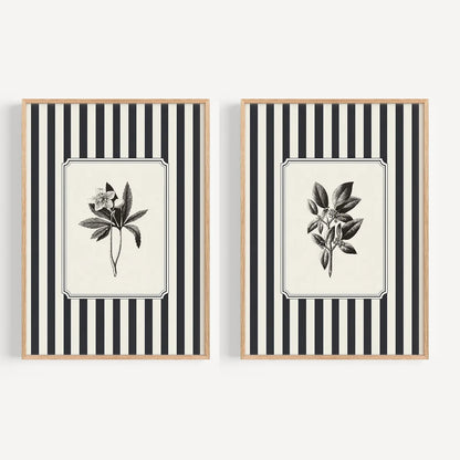 Minimalist Black Bird & Floral Wall Art – Set of 2 Unframed Canvas Prints