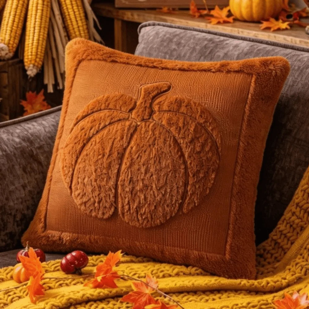 Pumpkin Embroidered Throw Pillow Cover – 18x18 Fall Cushion Cover