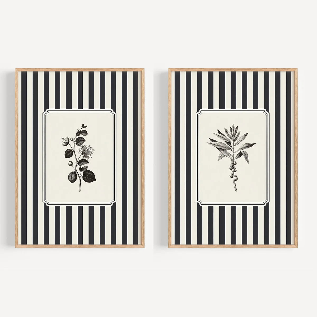 Minimalist Black Bird & Floral Wall Art – Set of 2 Unframed Canvas Prints