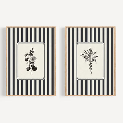 Minimalist Black Bird & Floral Wall Art – Set of 2 Unframed Canvas Prints