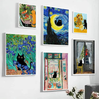 Black Cat & Sunflower Canvas Wall Art Prints – Unframed