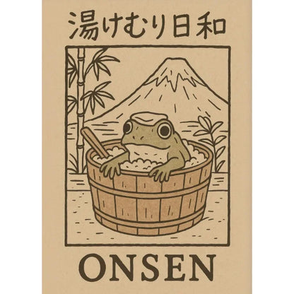 Funny Frog Bathroom Wall Art – Vintage Japanese-Style Bathtub Canvas Print