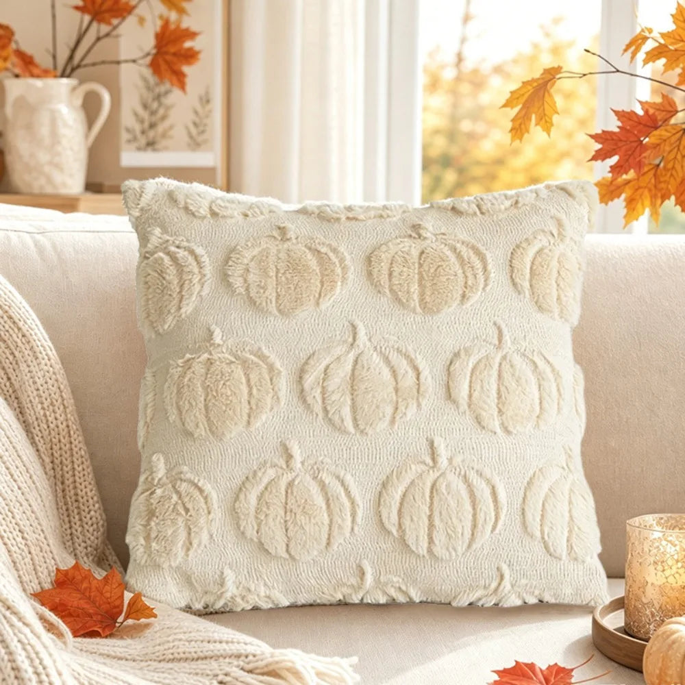 Pumpkin Embroidered Throw Pillow Cover – 18x18 Fall Cushion Cover