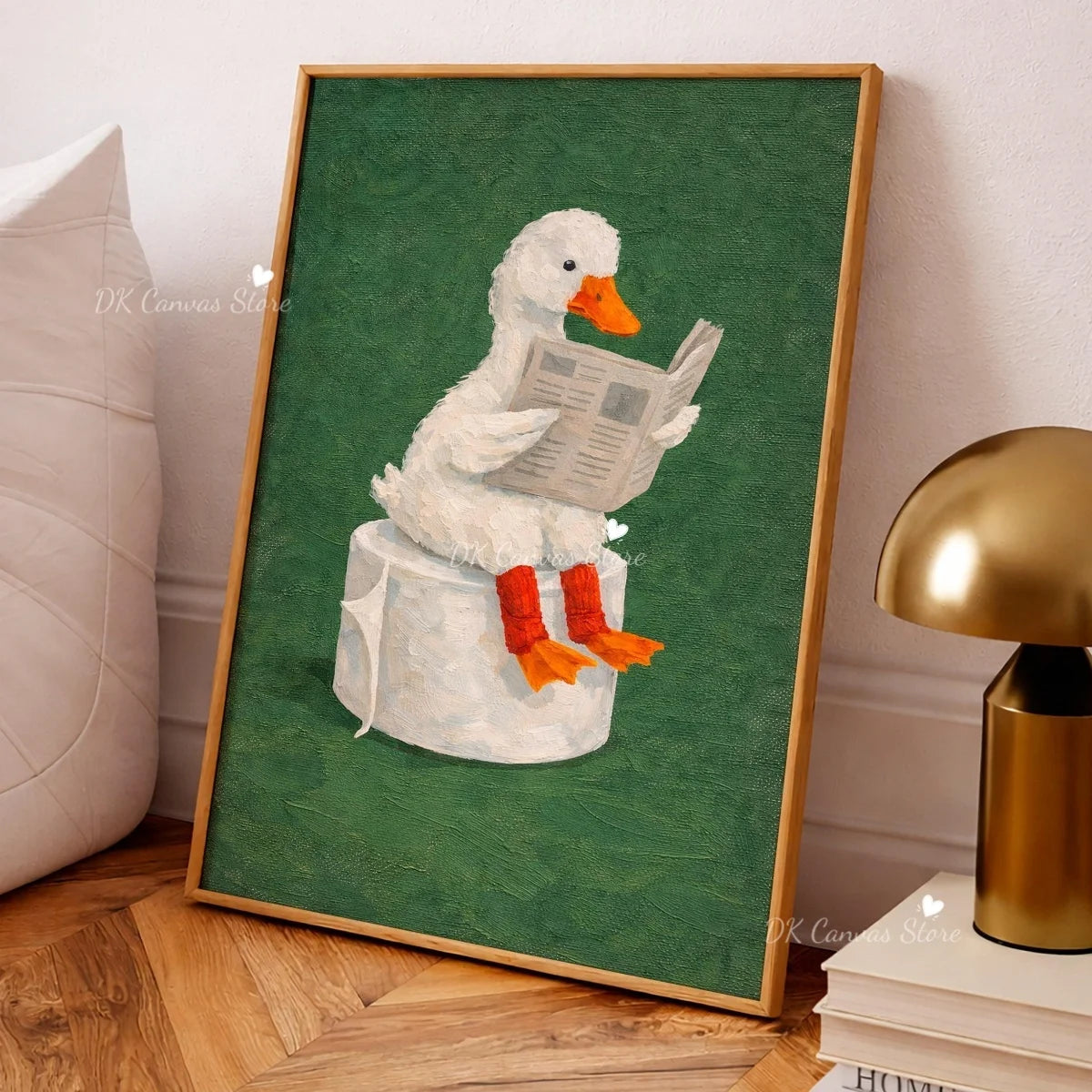 Funny Duck Toilet Paper Bathroom Wall Art – Humorous Canvas Print