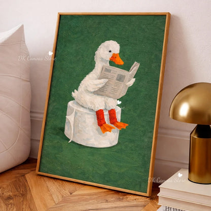 Funny Duck Toilet Paper Bathroom Wall Art – Humorous Canvas Print