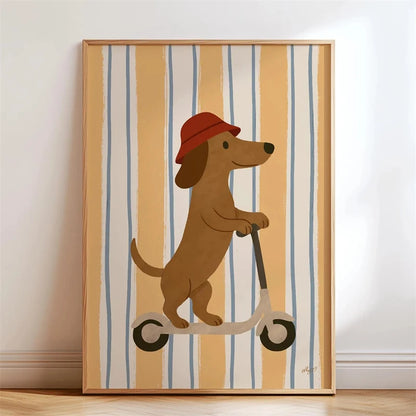 Skateboarding Dachshund Canvas Wall Art Print – Unframed