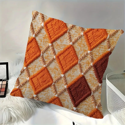 Orange Tufted Geometric Throw Pillow Cover – Boho Diamond Cushion Case