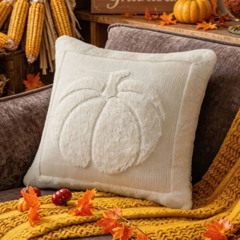 Pumpkin Embroidered Throw Pillow Cover – 18x18 Fall Cushion Cover