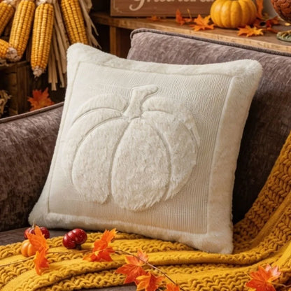 Pumpkin Embroidered Throw Pillow Cover – 18x18 Fall Cushion Cover
