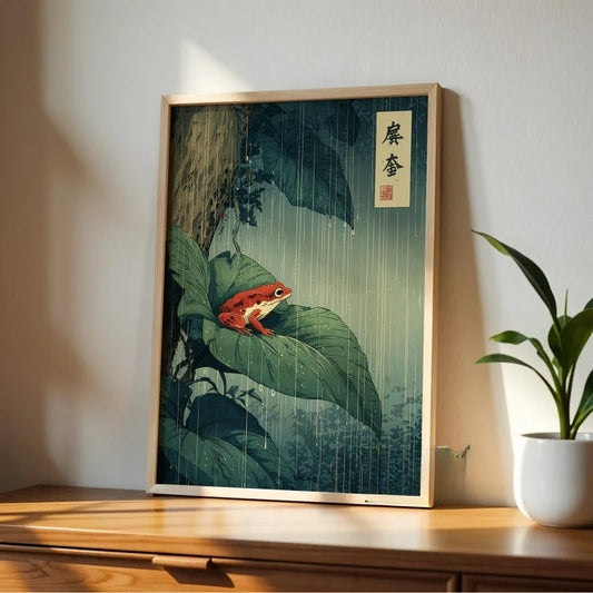 Japanese Red Frog Canvas Wall Art Print – Vintage Rainforest Poster, Unframed