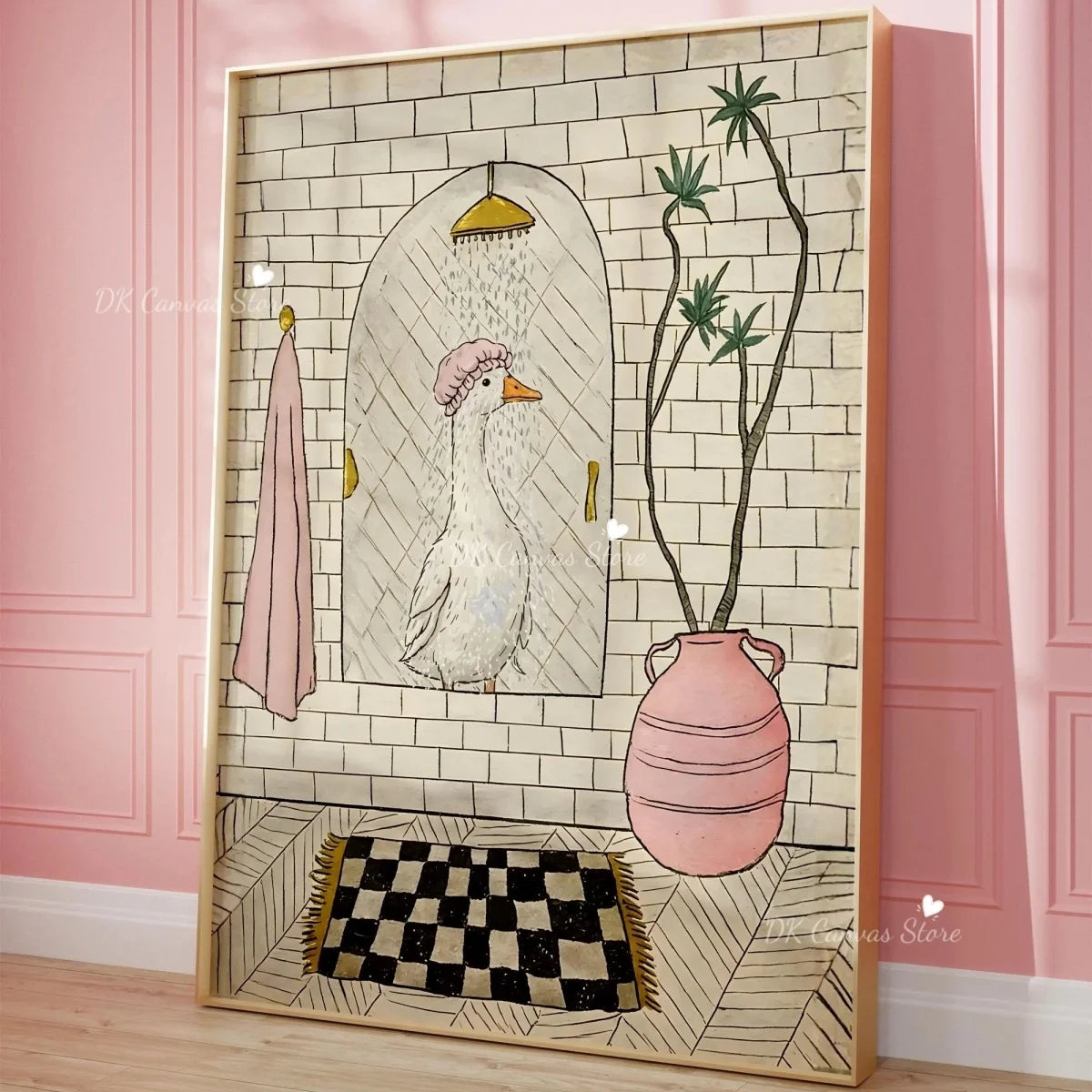 Funny Duck Toilet Paper Bathroom Wall Art – Humorous Canvas Print