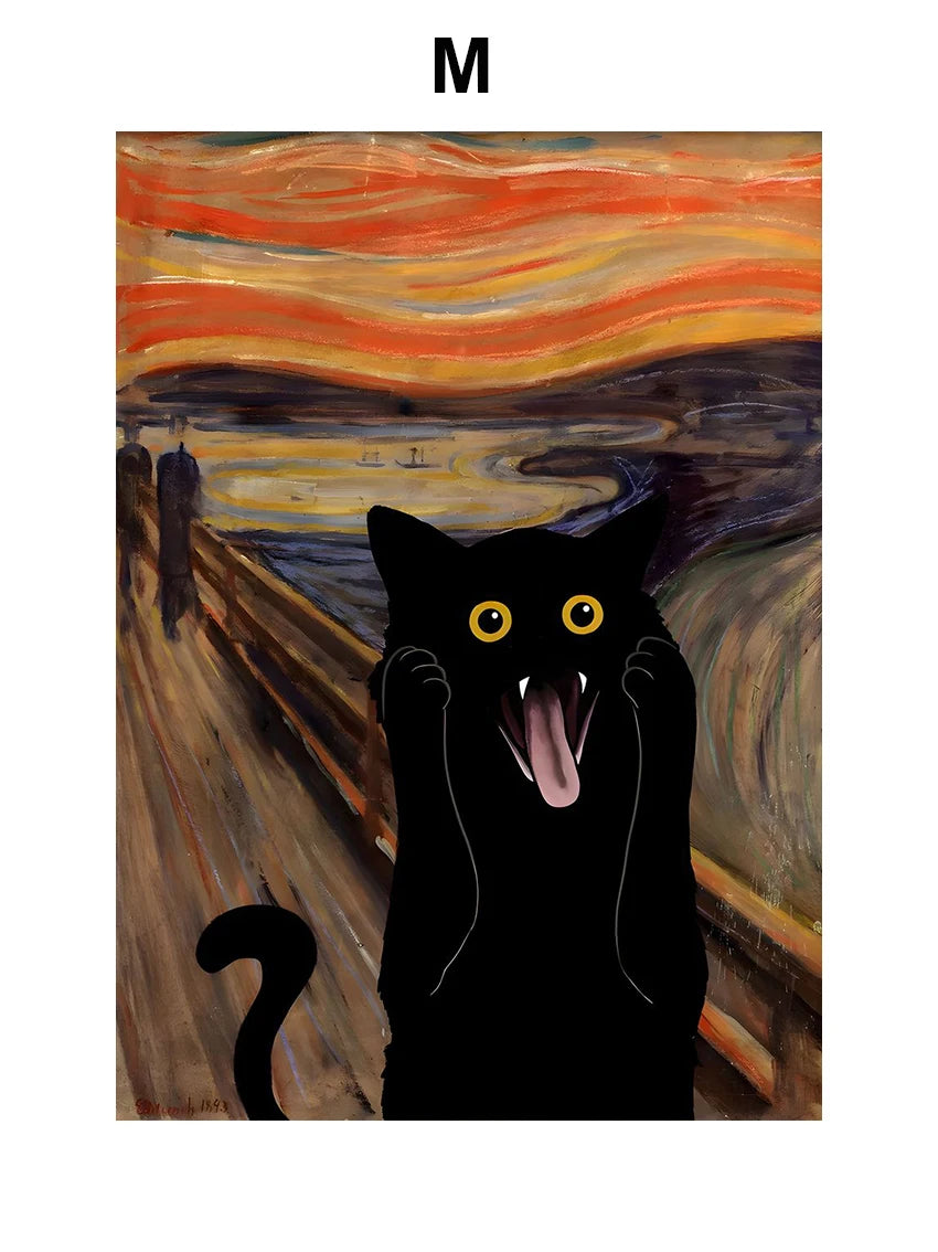 Black Cat & Sunflower Canvas Wall Art Prints – Unframed