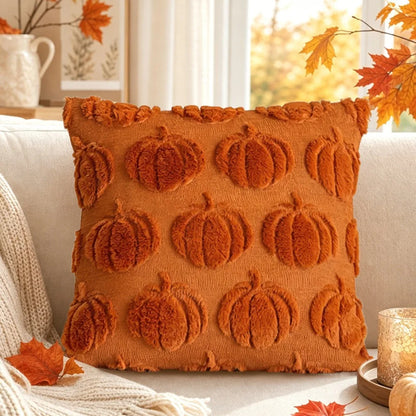 Pumpkin Embroidered Throw Pillow Cover – 18x18 Fall Cushion Cover