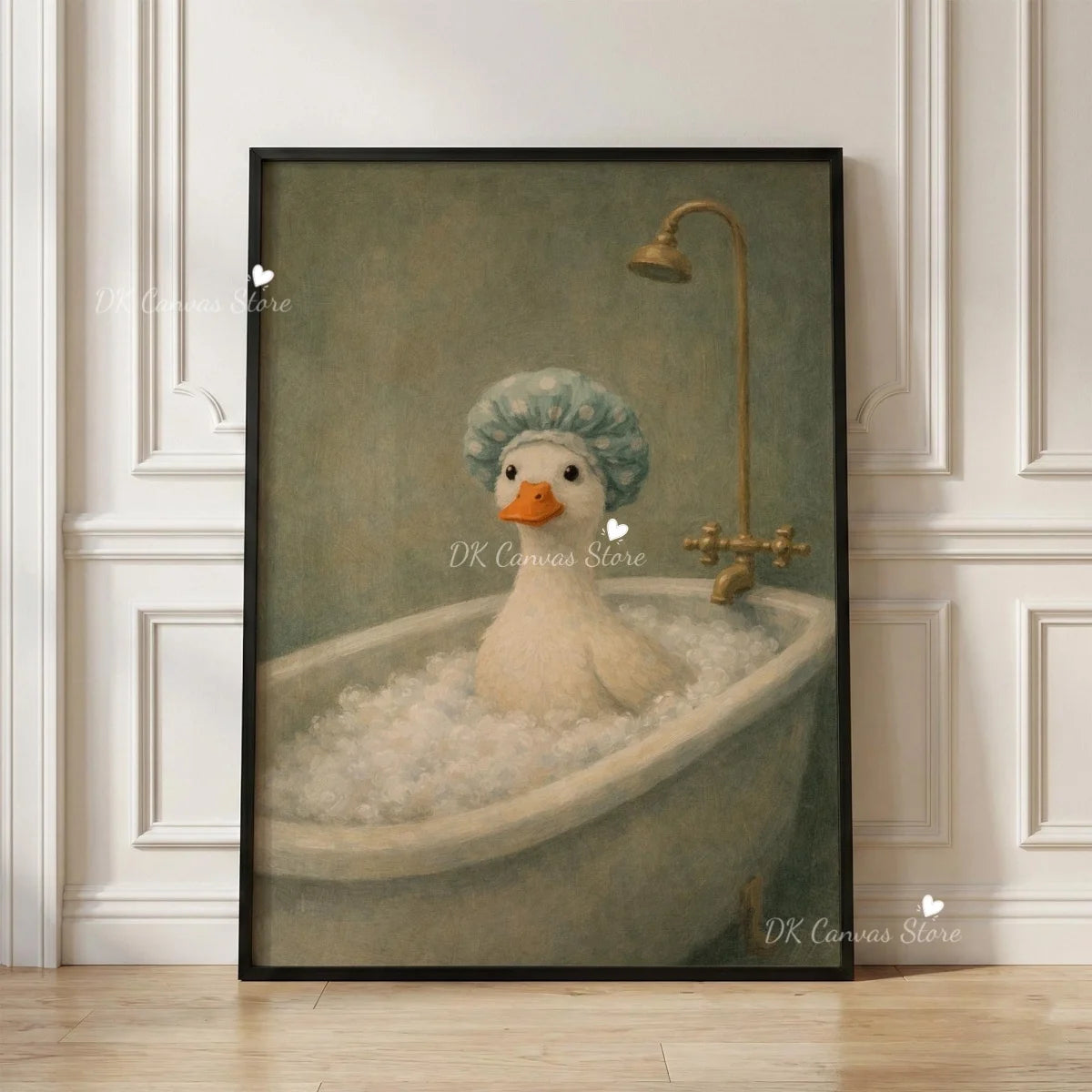 Funny Duck Toilet Paper Bathroom Wall Art – Humorous Canvas Print