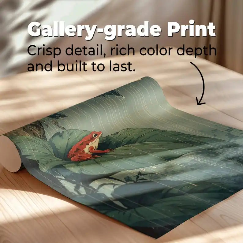 Japanese Red Frog Canvas Wall Art Print – Vintage Rainforest Poster, Unframed
