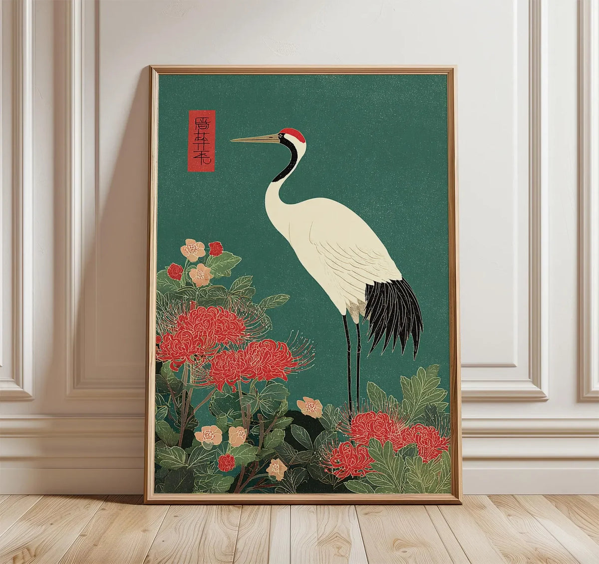 Japanese Crane & Cloud Canvas Wall Art – Vintage-Style Unframed Print