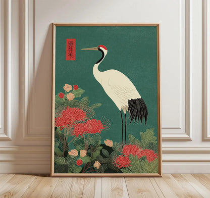 Japanese Crane & Cloud Canvas Wall Art – Vintage-Style Unframed Print