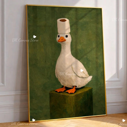 Funny Duck Toilet Paper Bathroom Wall Art – Humorous Canvas Print