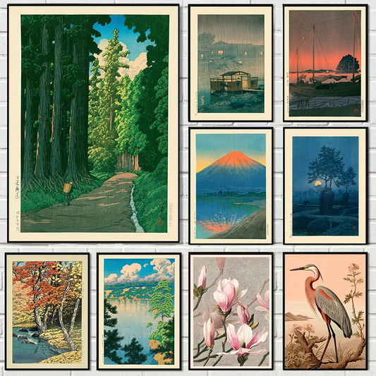 Japanese Landscape Canvas Wall Art Prints – Tree-Lined Road, Unframed