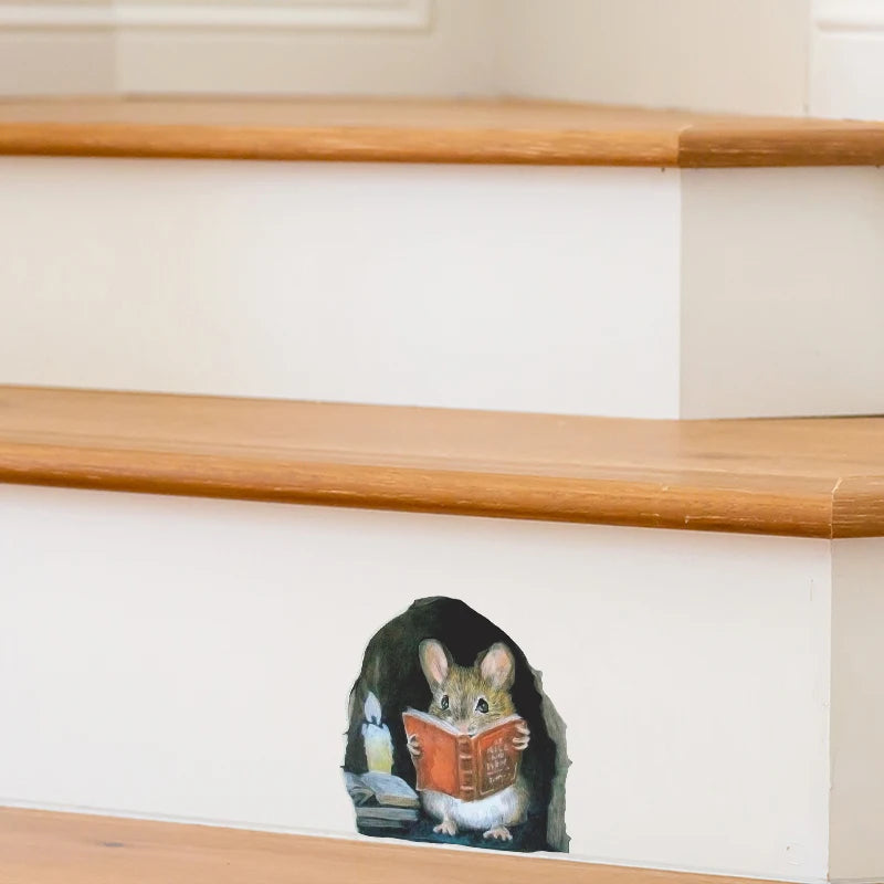 Reading Mouse Wall Decal – Funny Removable Kids Room Wall Sticker