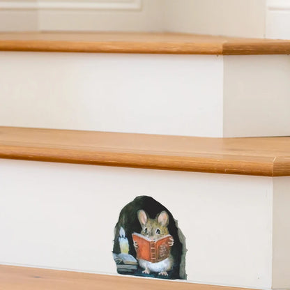 Reading Mouse Wall Decal – Funny Removable Kids Room Wall Sticker