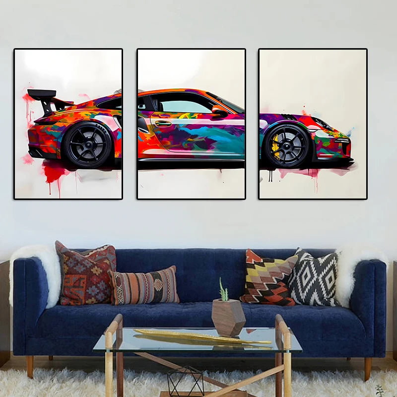 Supercar Canvas Wall Art – Set of 3 Unframed Prints