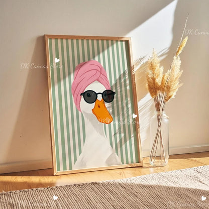 Funny Duck Toilet Paper Bathroom Wall Art – Humorous Canvas Print