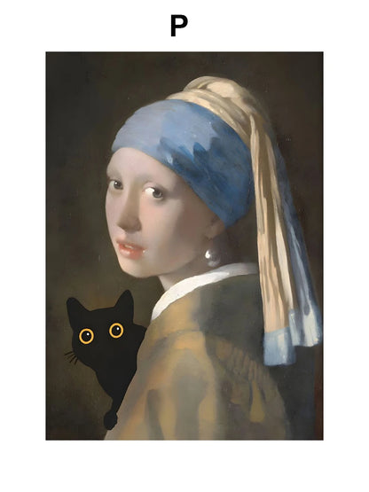 Black Cat & Sunflower Canvas Wall Art Prints – Unframed