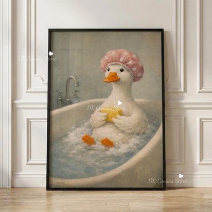 Funny Duck Toilet Paper Bathroom Wall Art – Humorous Canvas Print